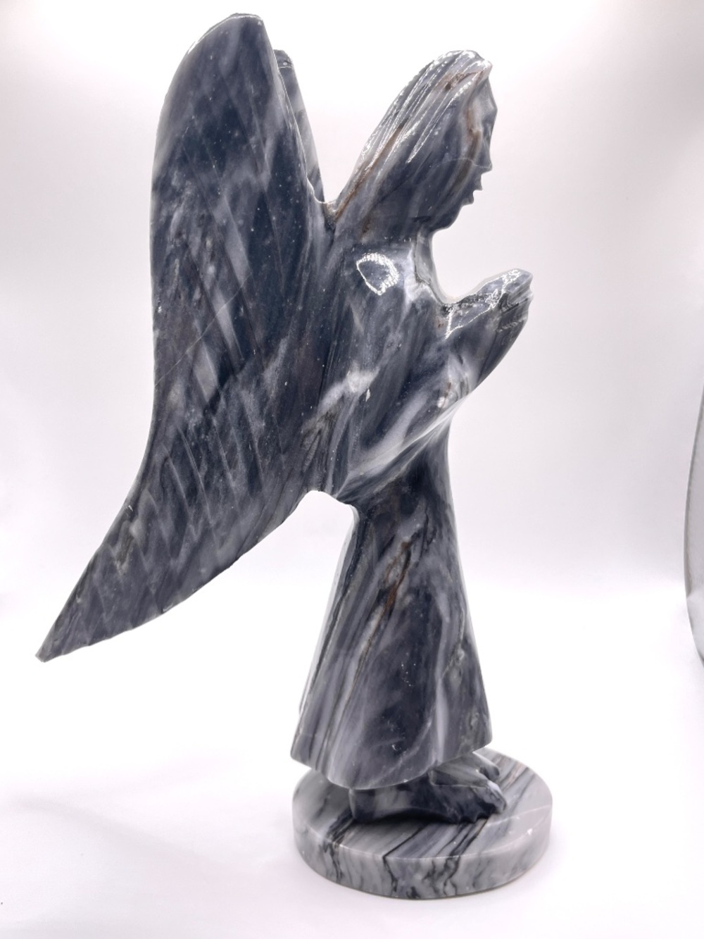 Vintage Hand Carved Gemstone Praying Angel Figurine 7 1/4"